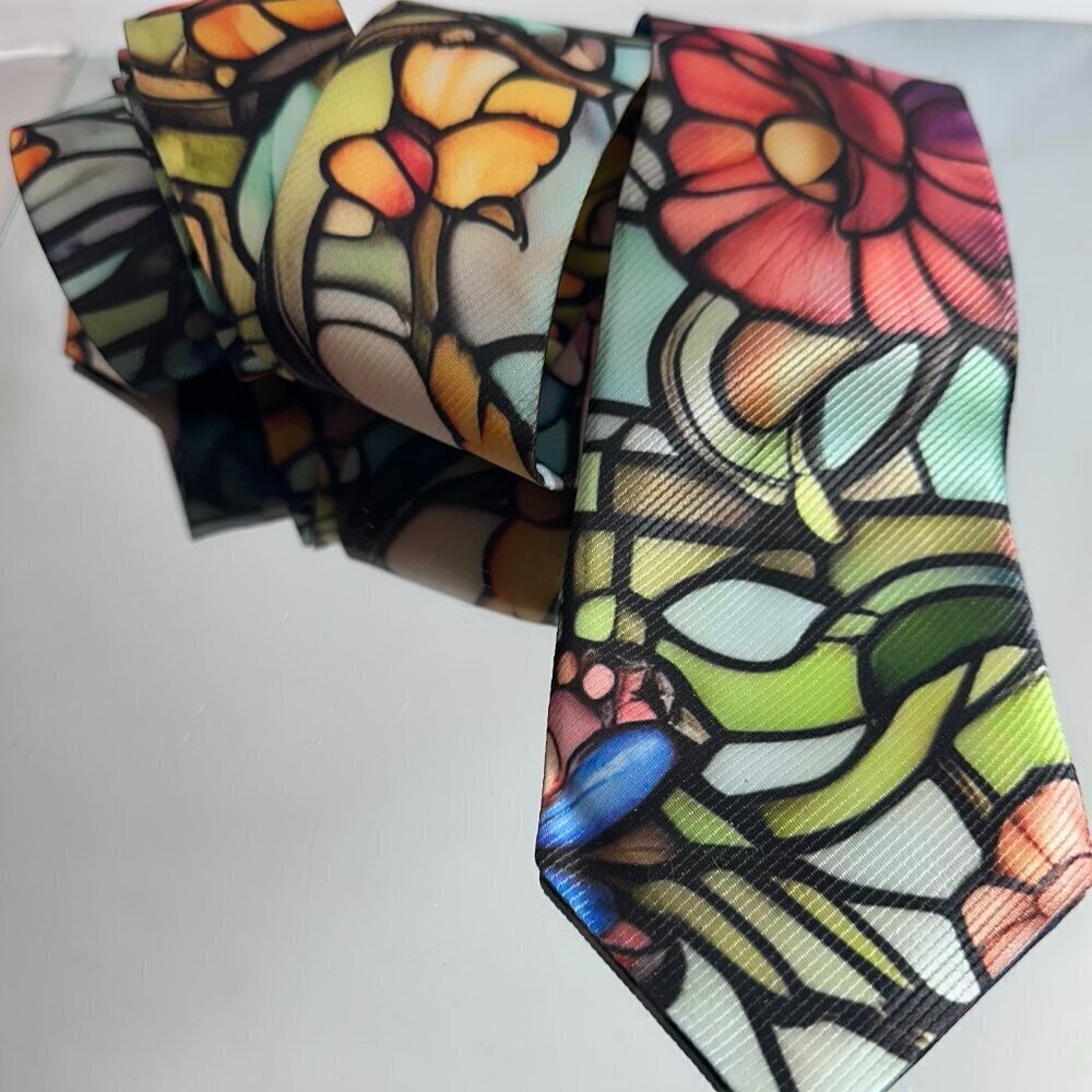 Stained Glass Tie Retro Designer Menswear Necktie Floral Art Nouveau Gift Deco - Picture 3 of 7